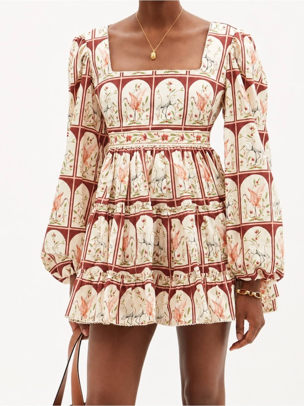 Agua by Agua Bendita Cream & Brown Floral Mini Dress